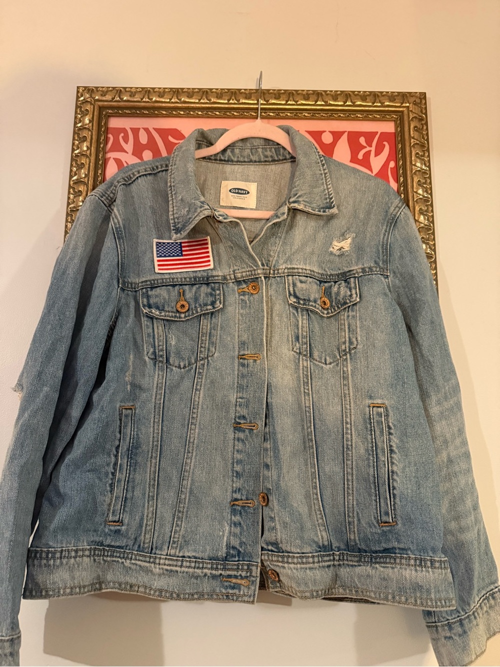 Old Navy Light Blue Denim Jacket with Flag Patch